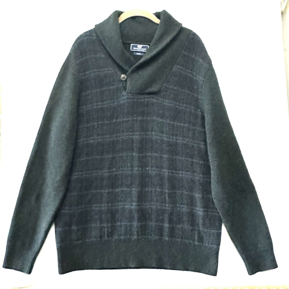 Vineyard Vines M Medium Merino Wool Sweater Button Shawl Collar‎ Preppy Academia